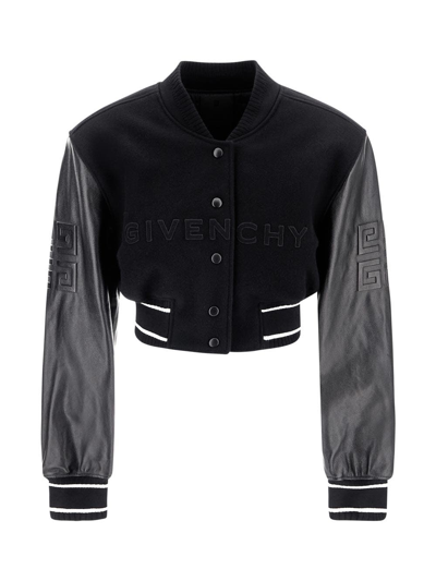 Shop Givenchy 4g Cropped Bomber Jacket In Black