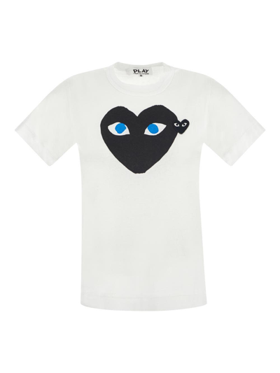 Shop Comme Des Garçons Play Double Heart T-shirt In White