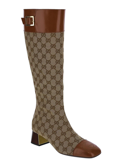 Shop Gucci Gg Knee-high Boot In Beige