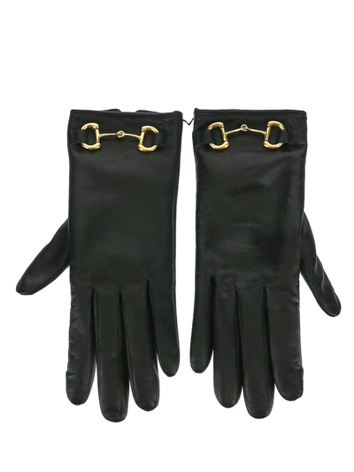 Shop Gucci Leather Gloves Horsebit In Black