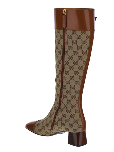 Shop Gucci Gg Knee-high Boot In Beige