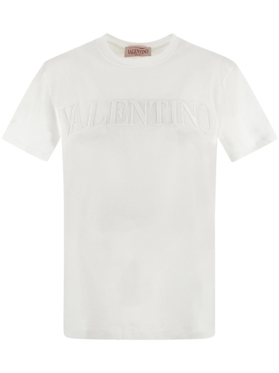 Shop Valentino Embossed Logo T-shirt In White