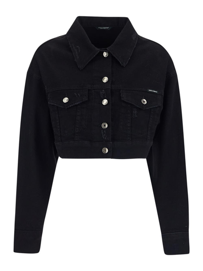Shop Dolce & Gabbana Short Denim Jacket In Black