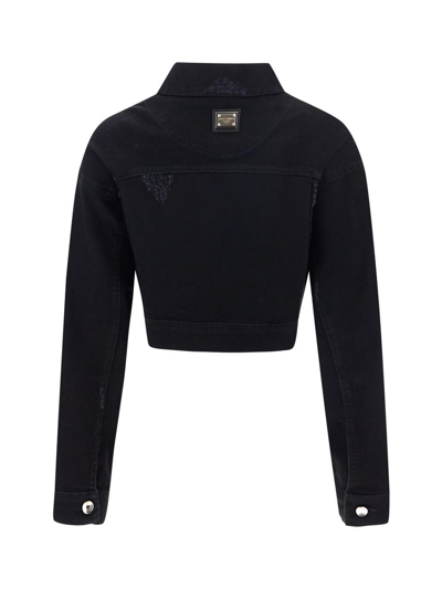 Shop Dolce & Gabbana Short Denim Jacket In Black