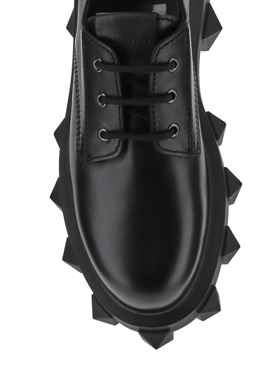 Shop Valentino Trackstud Calfskin Derby In Black