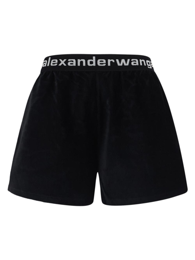 Shop Alexander Wang T Logo Elastic Short In Stretch Corduroy In Black