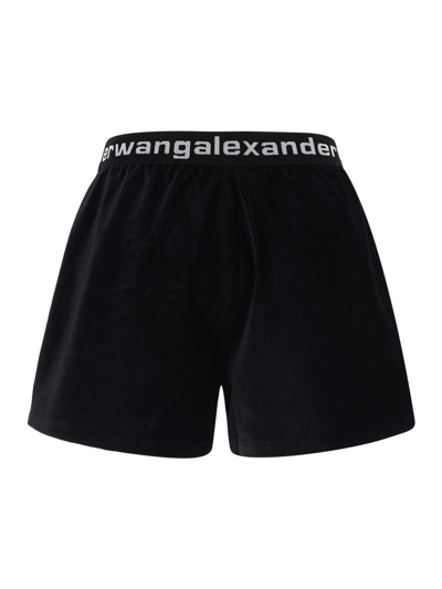 Shop Alexander Wang T Logo Elastic Short In Stretch Corduroy In Black