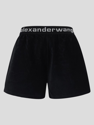 Shop Alexander Wang T Logo Elastic Short In Stretch Corduroy In Black