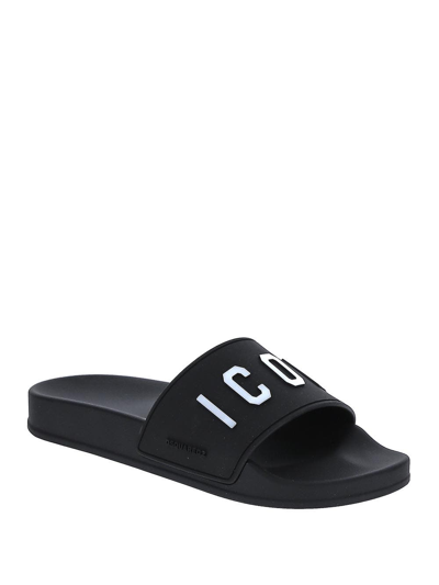 Shop Dsquared2 Icon-print Slip-on Slides In Black