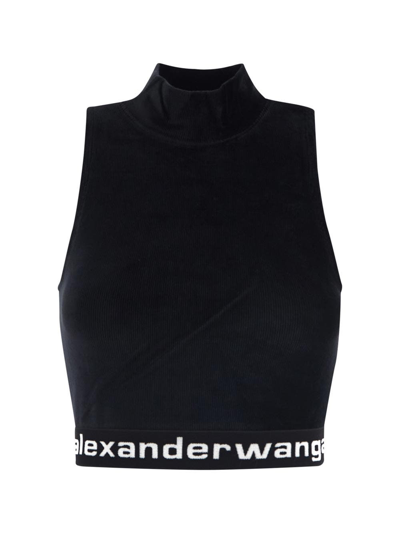 Shop Alexander Wang T Mock Neck Tank In Stretch Corduroy In Black