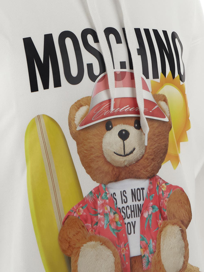 Shop Moschino Teddy Bear Motif Cotton Hoodie In White