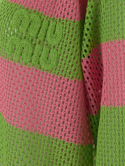 Shop Miu Miu Striped Buttoned Cardigan In Green
