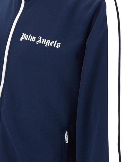 Shop Palm Angels Logo Print Zipped Track Jacket In Blue