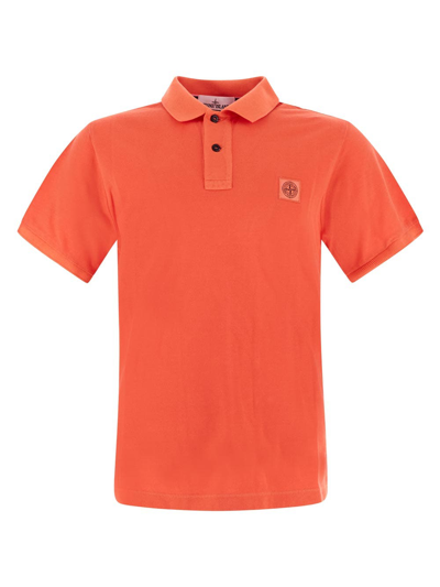 Shop Stone Island Logo Patch Polo In Orange