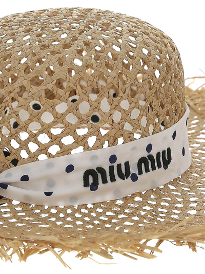 Shop Miu Miu Polka-dot Print Raffia Hat