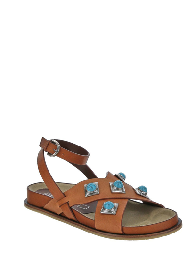 Shop Etro Crown Me Leather Sandals In Brown