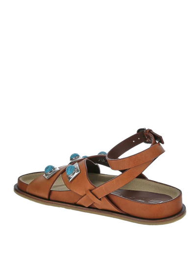 Shop Etro Crown Me Leather Sandals In Brown