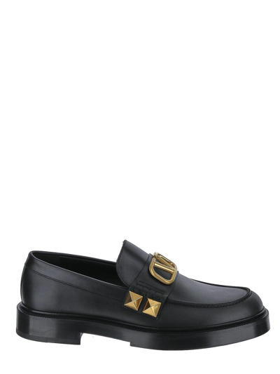 Shop Valentino Vlogo Rockstud Loafers In Black