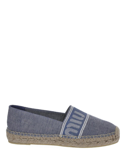 Shop Miu Miu Logo-jacquard Denim Espadrilles In Blue