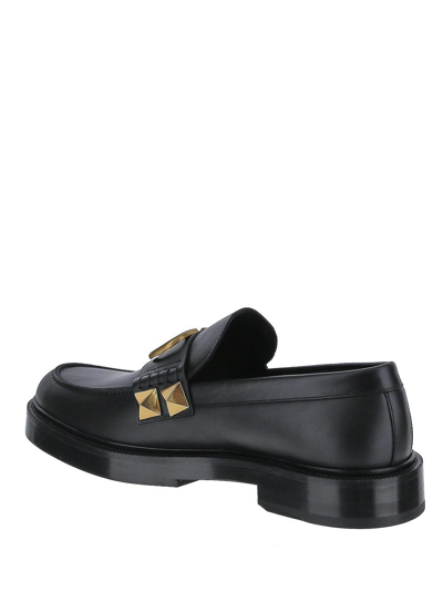 Shop Valentino Vlogo Rockstud Loafers In Black