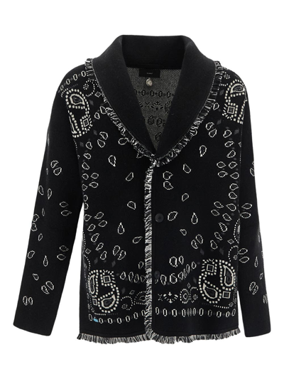 Shop Alanui Pasiley-pattern Intarsia-knit Cardigan In Black