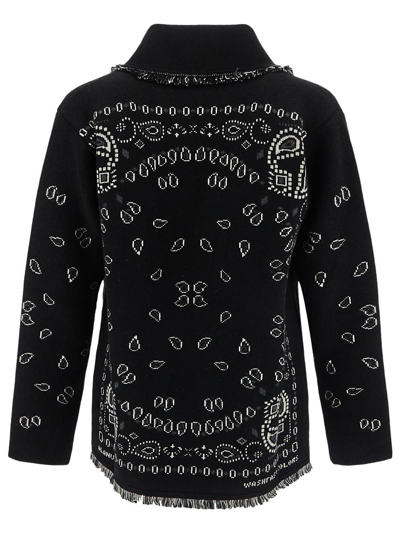 Shop Alanui Pasiley-pattern Intarsia-knit Cardigan In Black