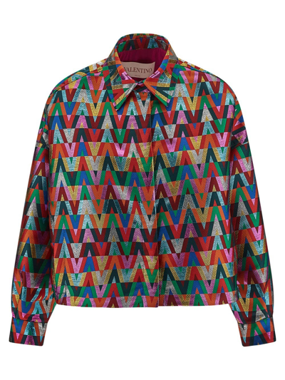 Shop Valentino Optical Logo Cropped Jacket In Multicolor
