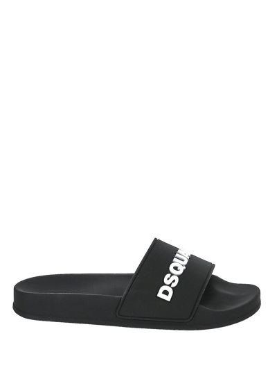 Shop Dsquared2 Logo Embossed Slides In Black