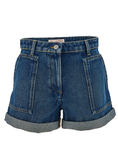 Shop Valentino Denim Shorts In Blue