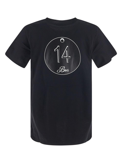 Shop 14 Bros Printed Logo T-shirt In Black