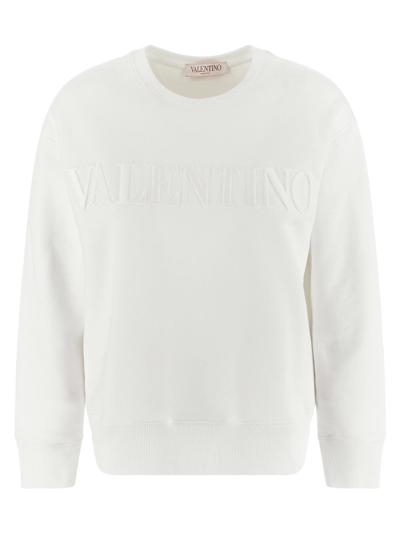 Shop Valentino Embossed Logo Sweatshirt In White