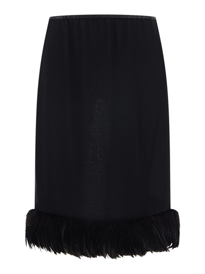 Shop Saint Laurent Long Skirt With Feathers In Black