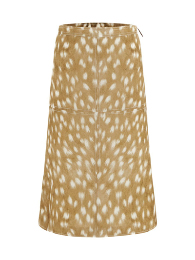 Shop Burberry Deer Print Silk Skirt In Beige