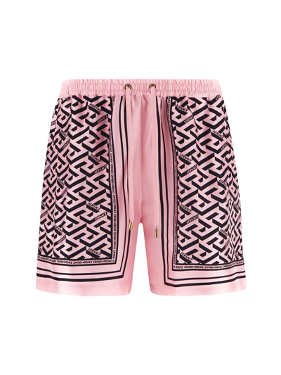 Shop Versace La Greca Print Shorts In Pink
