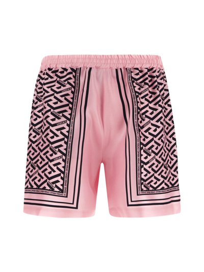 Shop Versace La Greca Print Shorts In Pink