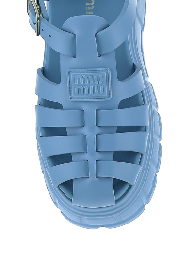 Shop Miu Miu Flatform Sandals In Blue