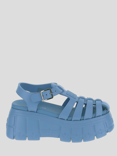 Shop Miu Miu Flatform Sandals In Blue