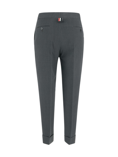 Shop Thom Browne Pique Suiting Slim Low Rise Trousers In Grey