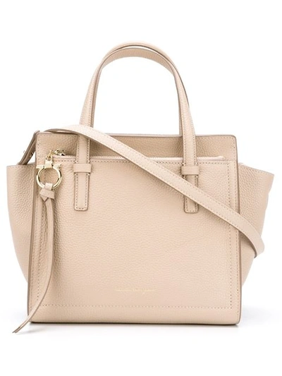 Ferragamo Amy Large Pebbled-leather Tote In New Bisque