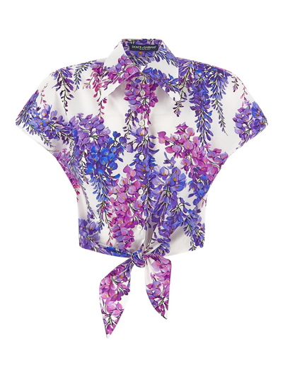 Shop Dolce & Gabbana Printed Cropped Shirt In White
