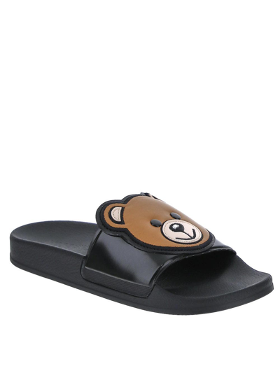 Moschino Couture Slide Teddy Bear Sandals In Black