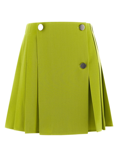 Shop Bottega Veneta Button Pleated Mini Skirt In Green