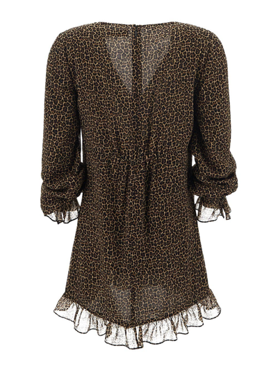 Shop Saint Laurent Leopard Print Dress In Brown