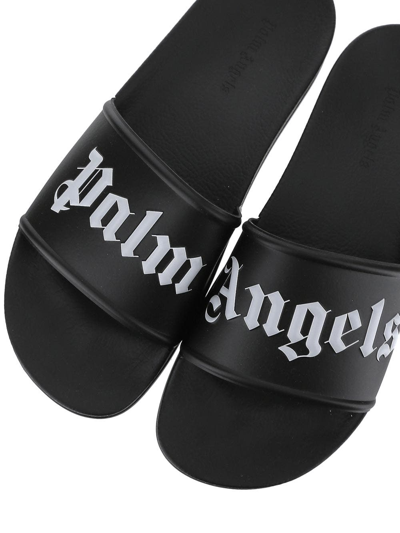 Shop Palm Angels Logo Print Slides In Black
