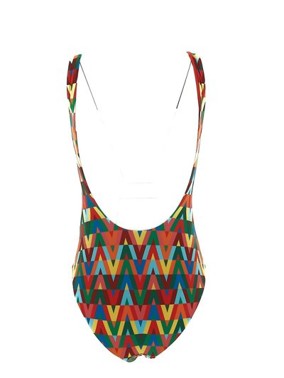 Shop Valentino Optical Logo Print Swimsuit In Multicolor