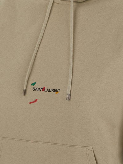 Shop Saint Laurent Logo Print Hoodie In Beige