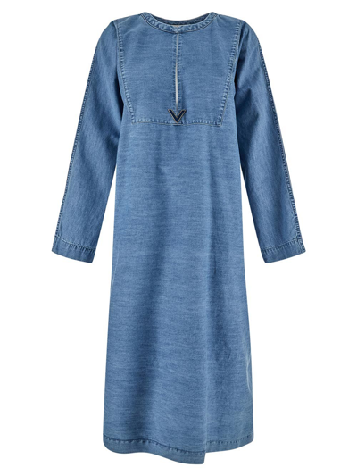 Shop Valentino V Detailed Denim Dress In Blue