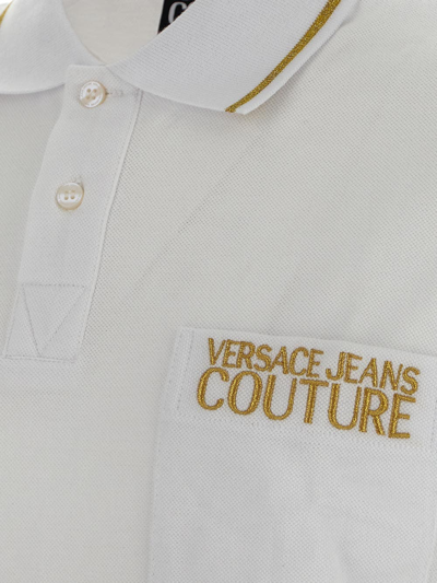 Shop Versace Jeans Couture Logo Embroidered Polo Shirt In White