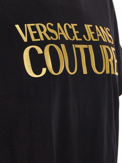 Shop Versace Jeans Couture Logo Printed Crewneck T-shirt In Black