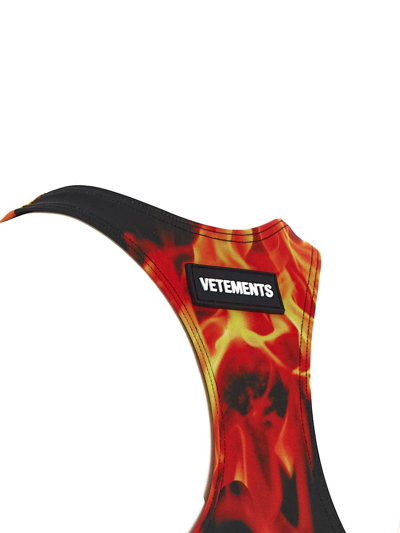 Shop Vetements Flames Print Swim Suit In Black